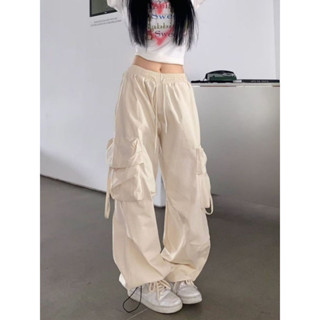臺灣出貨 大尺碼工裝褲 高腰闊腿褲女 美式復古工裝褲女 2024新款 高腰直筒褲 闊腿長褲 拖地褲 口袋工裝褲 長褲女