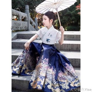 馬面裙 童裝 兒童馬面裙 漢服女童馬面裙套裝國風兒童小女孩古裝高階半身裙夏款