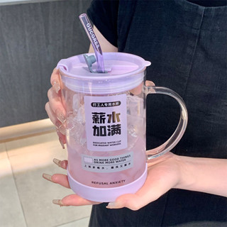 創意玻璃杯 大容量水杯 1000ML玻璃杯 吸管水杯 辦公室杯子ins夏季帶蓋高顏值喝水杯