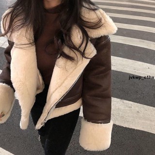 加絨外套 刷毛外套 羊羔毛皮毛一體機車服pu麂皮絨夾克外套女秋冬季加絨加厚韓版短款