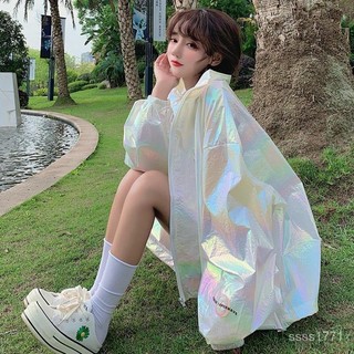 會琴服飾 夏季2023新款ins超火網紅薄款寬鬆鐳射亮麵防曬衣洋氣百搭外套女