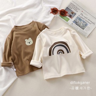 兒童秋季冬季德絨打底衫上衣寬鬆男女童嬰兒圓領卡通韓版長袖衛衣
