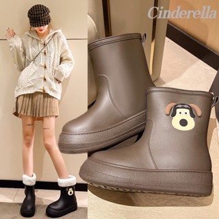 Cinderella 中筒韓版防水鞋成人防滑厚底套鞋加絨雨靴膠鞋 雨鞋女 雨靴 雨鞋 防水雨鞋 水鞋 防滑雨鞋 時尚雨鞋