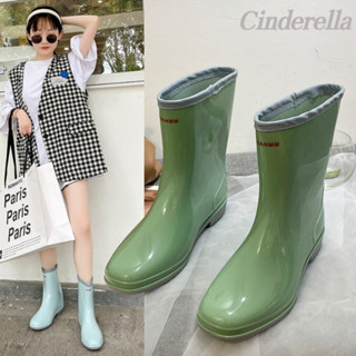 Cinderella 外穿水鞋保暖加絨防滑防水鞋廚房工作膠鞋套鞋 雨鞋女 雨靴 雨鞋 防水雨鞋 水鞋 防滑雨鞋 時尚雨鞋