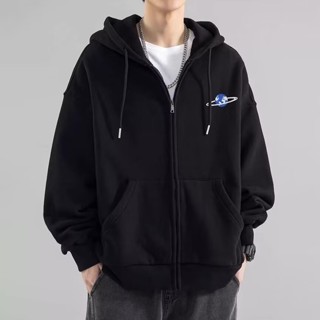 潮流連帽刷毛印花外套 潮ins寬鬆刷毛款男港風青年連帽外套 印花秋冬長袖外套 加絨款 情侶裝(SKS28)【壹號站】