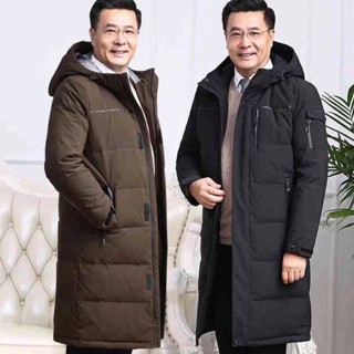 羽絨服男冬裝長款過膝加厚中老年保暖防寒爸爸裝 白鴨絨外套 男生外套 防風外套 冬天外套 大尺碼外套 保暖外套 長版外套