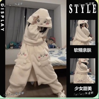 【ins熱銷】吉伊卡哇 2025年新款 冬季款睡衣 少女睡衣女 卡通吉伊卡哇珊瑚絨加厚連帽家居服套裝 大尺碼睡衣 FT
