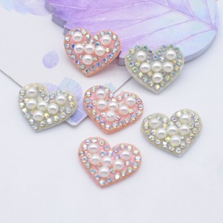 20Pcs Pink & White Cute Heart Sewing on Rhinestone Patch Lov