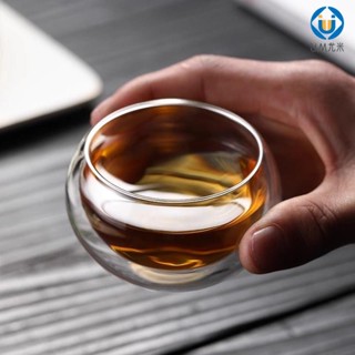 🚛臺灣發出🚛50ml雙層玻璃小茶杯 耐熱隔熱小杯子 功夫茶玻璃杯茶具 品茗杯小號杯 茶杯組 U.MI435
