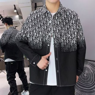 漸變工裝襯衫 男長袖 潮牌 痞帥 寬鬆 休閒 襯衣 小眾 字母印花設計 高階感 男款上衣外套（NSJ531）【壹號站】