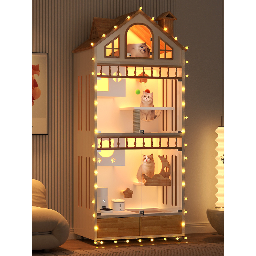 【免運】貓跳台 貓別墅 寵物籠子 貓舍 洋房實木貓別墅貓屋貓舍豪華貓城堡家用室內貓窩貓柜貓房子貓籠子