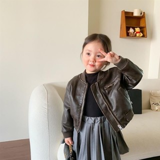 兒童韓版皮衣外套2024秋季新款男女童棒球皮衣外套pu皮百搭韓系潮【COCO】