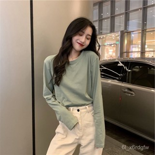S-5XL大尺碼純色長袖上衣~韓版上衣女寬鬆純色T恤早春新款百搭長袖打底衫春秋ins潮內搭純色更白搭