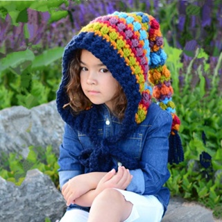 可愛兒童精靈帽子 彩虹 巫師帽 男女童 親子 純手工 編織 秋冬 保暖 毛線帽