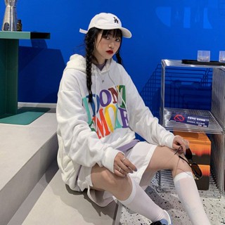 【Laiwu】帽t 大學t 衛衣女 連帽衛衣 秋冬上衣 彩虹字母印花 寬鬆 休閒 長袖上衣 厚款薄款連帽衛衣 情侶裝