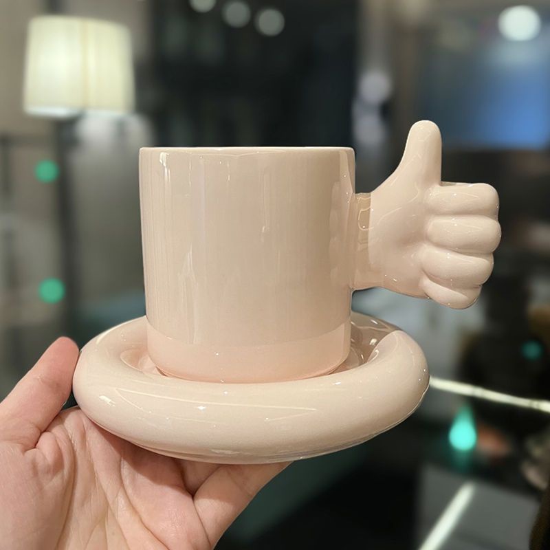 艾美 素色鼓勵杯馬克杯創意個性水杯設計感小眾搞怪陶瓷咖啡杯碟下午茶