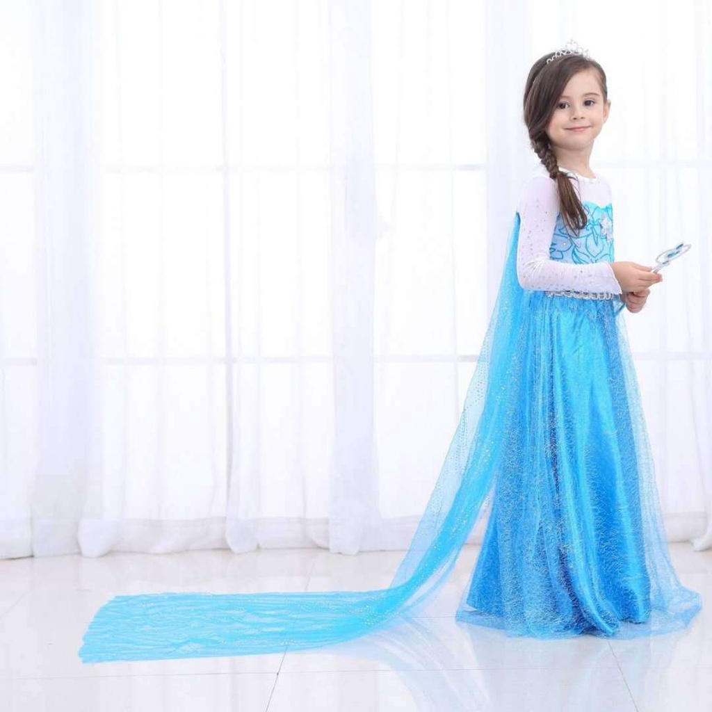 【FAIRY】 冰雪奇緣2023秋天新款愛莎藍色兒童公主裙7歲女孩生日禮物表演服