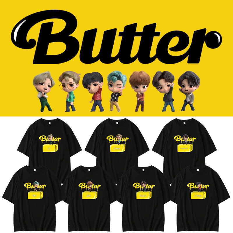 防彈少年團butter周邊卡通印花應援同款短袖t恤夏季男女打歌衣服