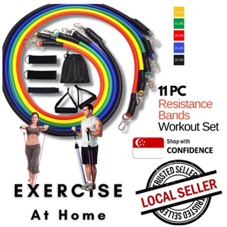 11 pc Resistance Band Set for home gym / travel fitness work
