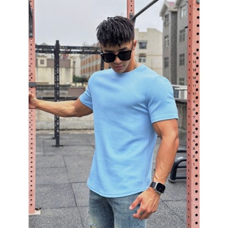 COOLMAN酷曼美式夏季肌肉健身兄弟修身潮牌短袖男流星紋純色T恤訓練圓領上衣