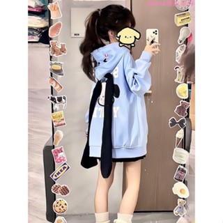 🌷臺灣出貨🌷設計感小眾可愛帕恰狗慵懶寬松oversize學生長耳朵連帽衛衣外套女 秋裝 打底衫 外套女 長袖上衣女 百搭
