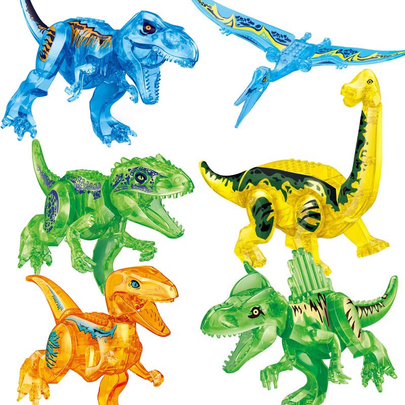 恐龍 人仔 侏羅紀恐龍水晶透明霸王暴龍巨獸龍鐮刀龍蛋兼容樂高積木拆裝玩具