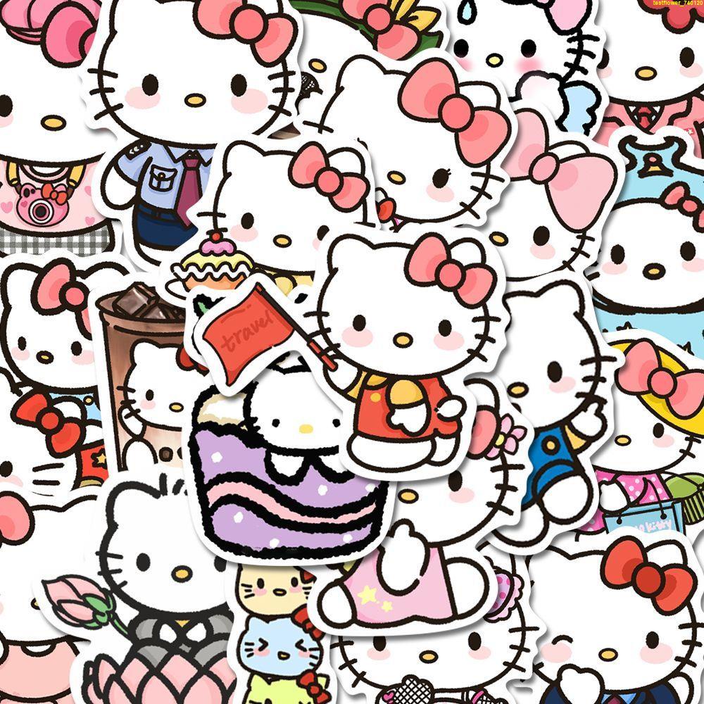 【全場滿99出貨】200張卡通可愛kitty貓頭像貼紙萌系kt時裝可愛秀周邊裝飾貼畫防水冰箱貼