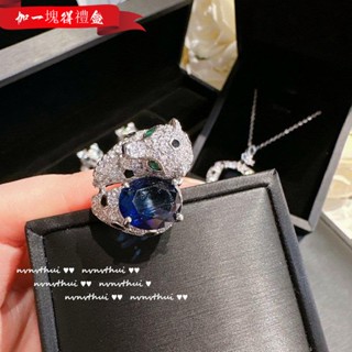 【新款】奢華藍寶石豹紋項鍊套裝祖母綠吊墜藍鑽耳釘綠寶石戒指