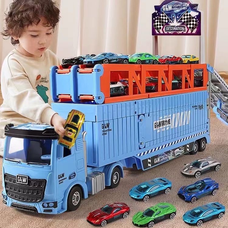 超大號變形軌道彈射卡車合金小汽車收納運輸貨車兒童玩具男孩禮物
