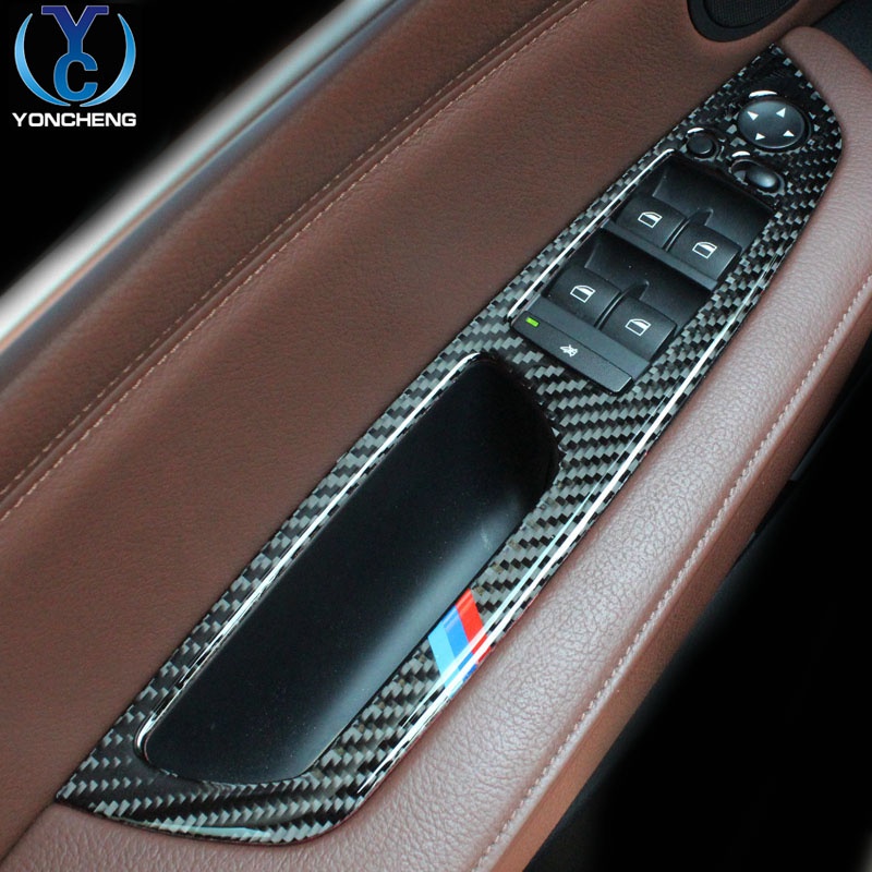 BMW 寶馬x5 x6碳纖維內飾改裝配件e70 e71玻璃升降開關按鈕面板裝飾貼
