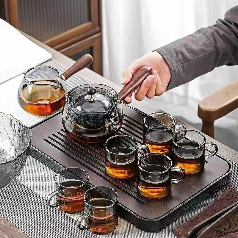 泡茶器 茶具 功夫茶 泡茶組 茶具組 旅行茶具組 陶瓷茶具 新款逍遙壺360度高硼硅玻璃旋轉泡茶器玻璃茶具套裝家用煮茶壺