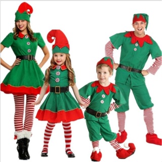 【萬聖節COS服飾】聖誕節服裝兒童聖誕精靈服裝cosplay親子裝節成人男女綠色聖誕裝 LBNP