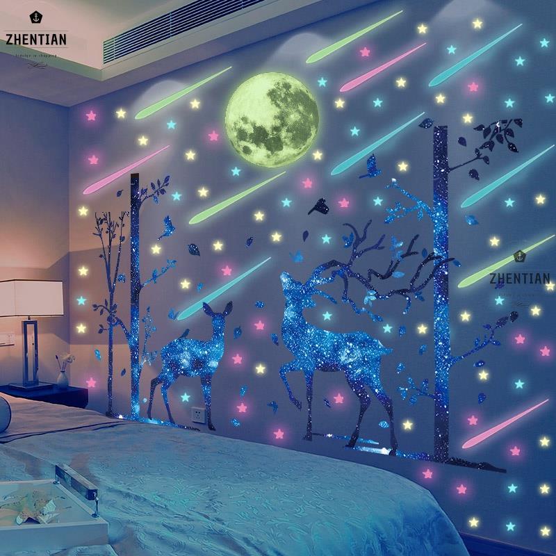 台＃🎆🎆🎆👚夜光牆貼 3d立體牆 貼畫 熒光貼紙臥室牆壁兒童屋頂天花板 裝飾 夜光星星貼