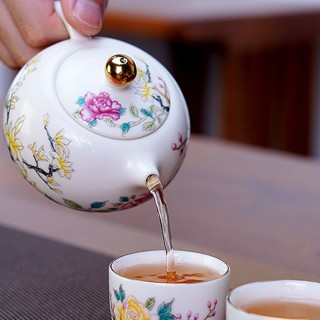 西施壺 茶壺 紫砂壺 功夫茶具 泡茶壺 茶具 倒把西施壺 陶茶壺羊脂玉西施壺中式牡丹陶瓷泡茶壺單壺家用德化白瓷女士功夫茶