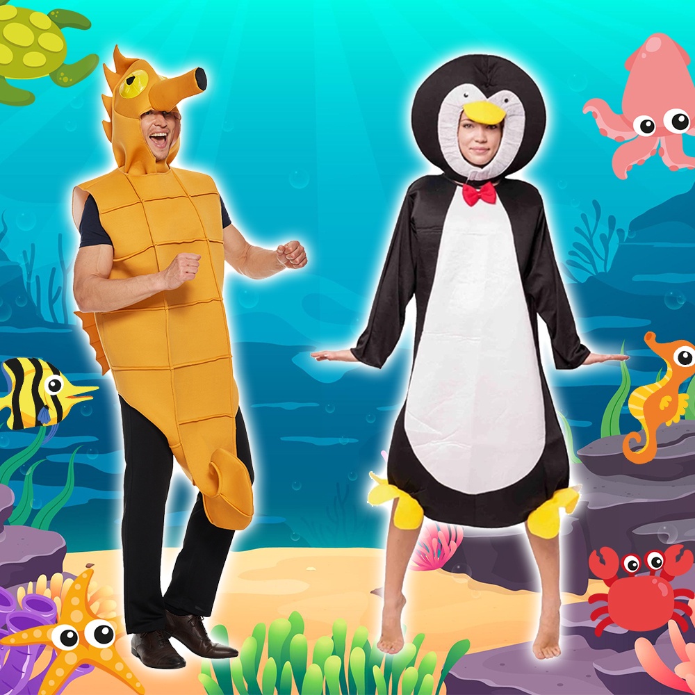 【熱賣】萬聖節新款成人新奇動物造型服裝 情侶變裝派對搞笑海馬企鵝鯊魚海洋系列角色扮演服 公司尾牙晚會舞台表演搞笑服飾