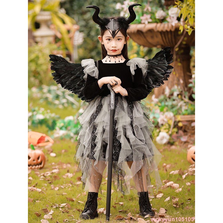 萬圣節兒童服裝女童cosplay女孩小惡魔吸血鬼女巫公主連衣裙2023🌷冲銷量