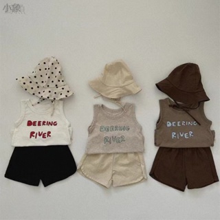 夏款韓版寶寶衣服 兒童無袖+短褲英文字母套裝 嬰兒套裝 兒童套裝 男童女童T恤短袖套裝 嬰兒純棉上衣褲子兩件套