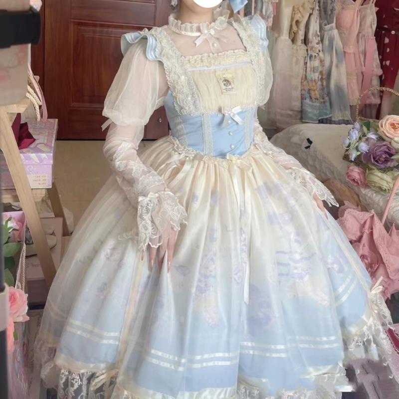 🎀 lolita公主裙🎀 洛麗塔裙子原創設計Lolita芭蕾兔魚骨jsk漸變印花優雅華麗背帶裙在逃公主裙