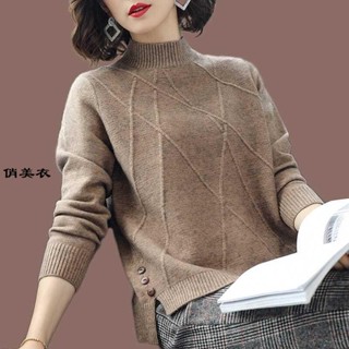 套頭毛衣 女裝 毛衣上衣 春裝新款半高領加厚毛衣 女秋冬季短款寬松韓版百搭針織打底衫