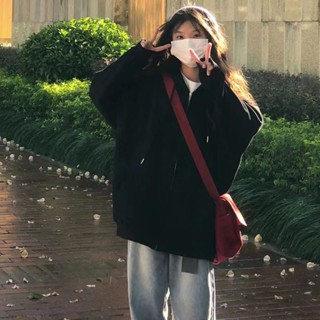 【Wik】帽t 大學t 上衣 上衣長袖 衛衣 連帽衛衣 外套 女高級感基礎款純色開衫衛韓版秋冬加絨加厚情侶連帽外套春秋