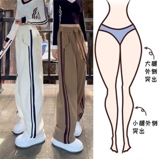 【Wik】休閒褲 長褲女 寬褲女 運動褲女 高腰 闊腿 直筒褲女 外穿秋冬新款顯瘦高腰休閒運動褲子胖妹妹垂感顯高闊腿褲