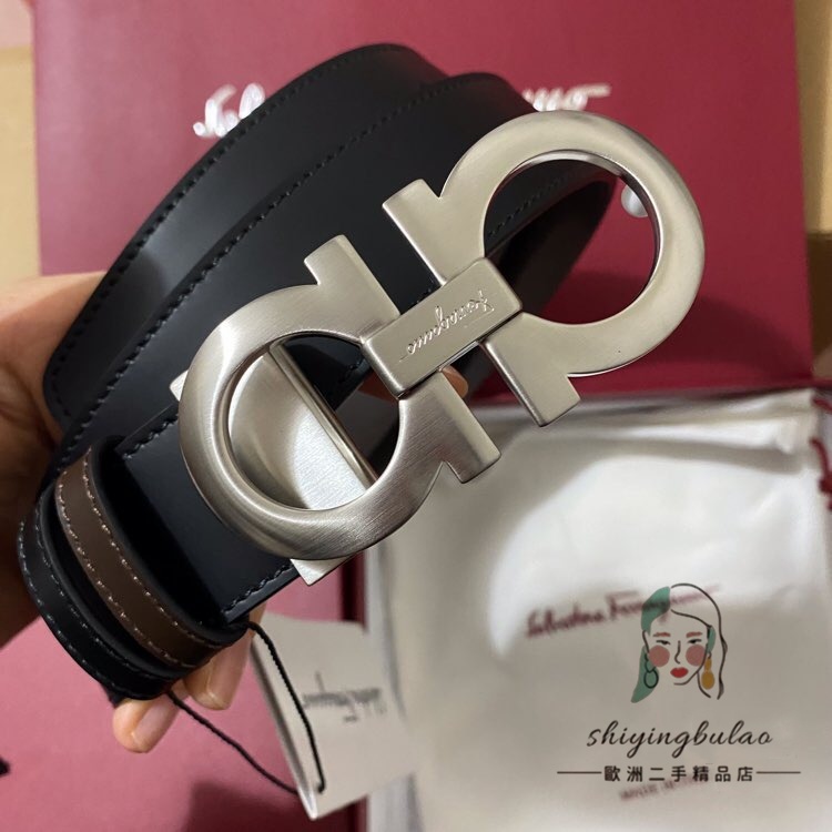 正品免運 Ferragamo 菲拉格慕 啞光頭 腰帶 男士皮帶 寬35MM 黑色 675542