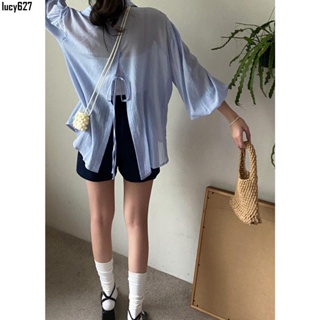 【lucy】韓國chic 夏季設計感防嗮襯衫上衣女 雪紡襯衫