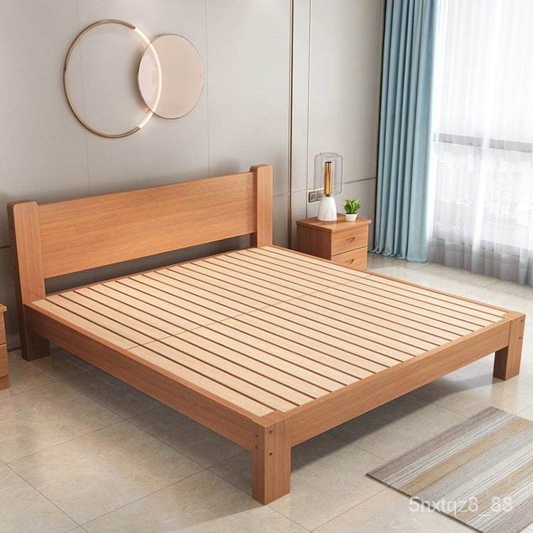全櫸木實木床 現代簡約雙人單人床 北歐榻榻米簡易床架