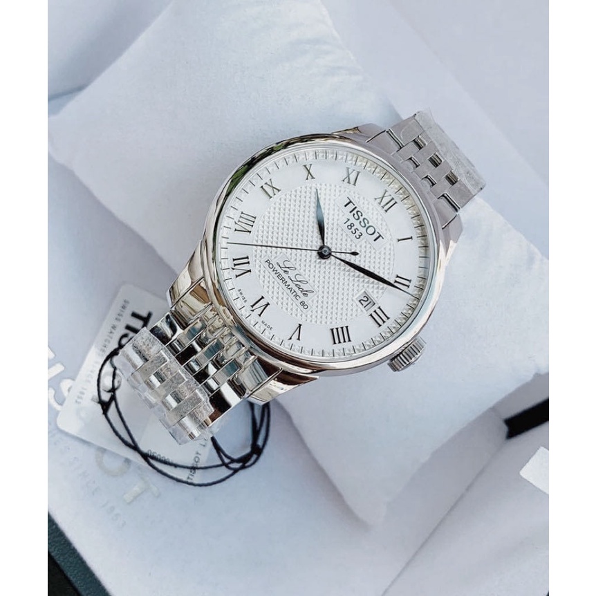 TISSOT Le locle Powermatic80 白色面錶盤 羅馬數字 銀色不鏽鋼錶帶 男士 自動機械錶 T00
