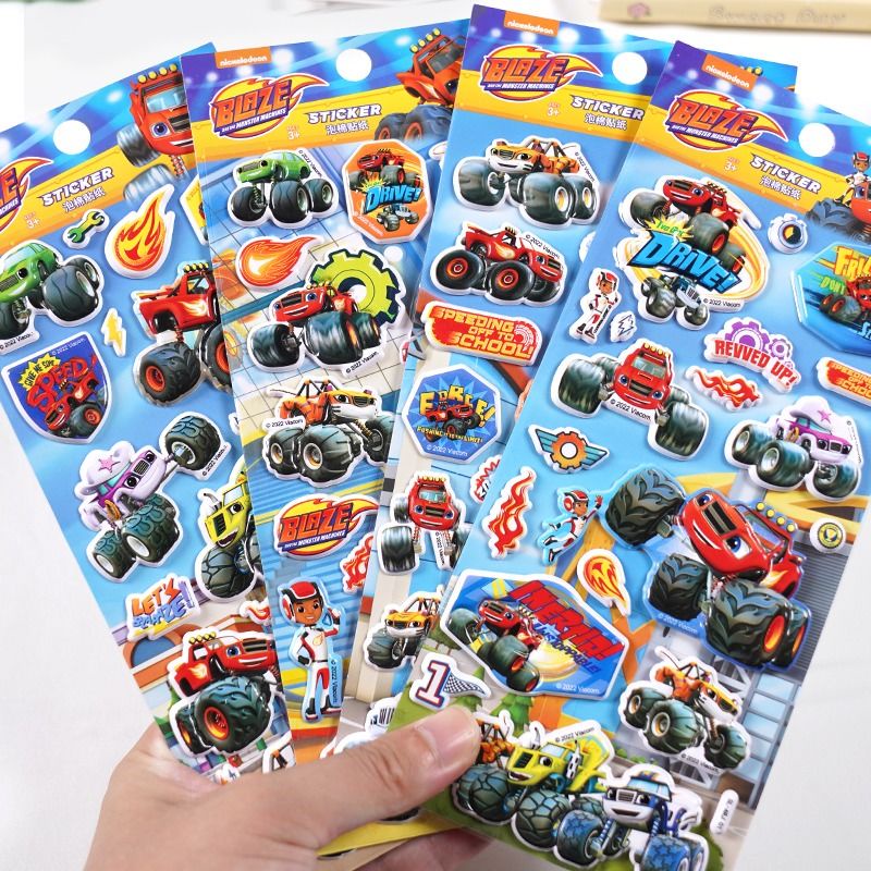 旋風戰車隊隧速玩具兒童卡通3d立體泡泡貼紙男孩款賽車越野車禮物