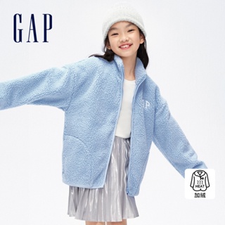 Gap 女童裝 Logo仿羊羔絨立領外套-天藍色(837127)