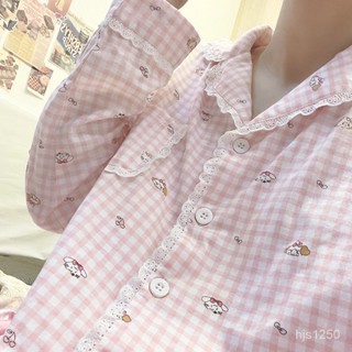 【魅小姐】mikko格子睡衣女春秋季新款長袖長褲ins風日係學生居傢服套裝外穿
