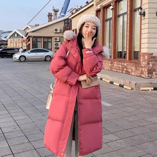 加厚保暖冬天外套🌟冬季中長版羽絨服女寬鬆超厚可拆卸狐狸毛領高檔風格外套韓版 羽絨外套連帽 長款 WNFN