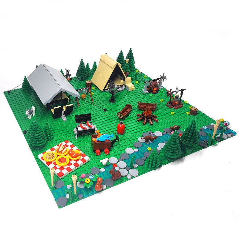 場景積木 兼容樂高積木小顆粒城市露營野餐烤腸烤肉燒烤架帳篷野外場景模型